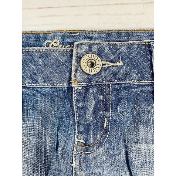 Guess Womens Jean Shorts Size 28 Denim Rolled Raw Hem Cut Off Button Back Pocket - Picture 3 of 9
